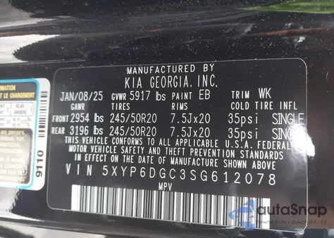 2025 Kia Telluride S from USA, damaged, VIN 5XYP6DGC3SG612078